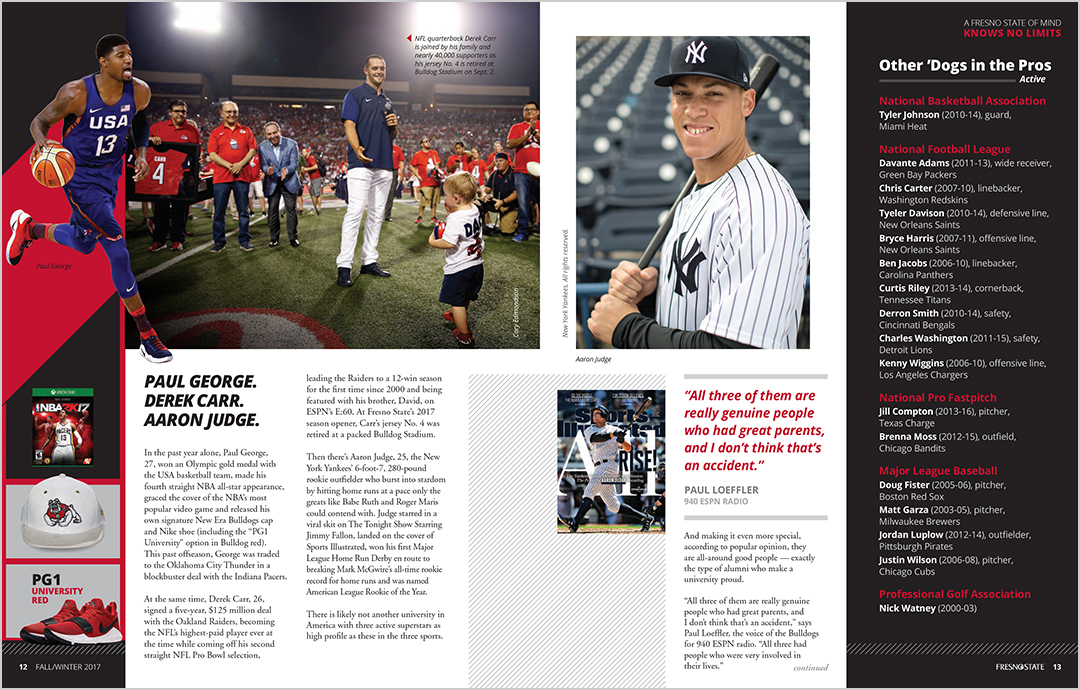 Fresno State Magazine - Aaron Judge, Derek Carr, Paul George